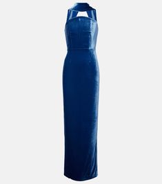 Velvet gown in blue - Roland Mouret | Mytheresa Summer Gowns, Boned Corsets, Christian Louboutin So Kate, Velvet Gown, So Kate, Flowing Skirt, Roland Mouret, Fitted Bodice, Designing Women