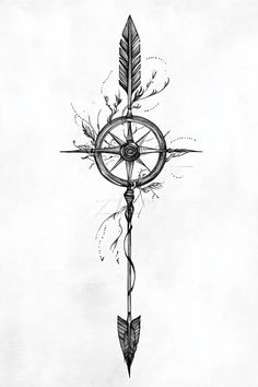 a drawing of a compass with an arrow on it