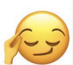 a yellow emoticure with eyes closed and hands resting on it's forehead