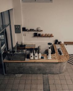 a coffee shop with lots of items on the counter