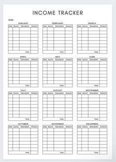 a printable worksheet with the words, income tracker