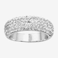 Flash this crystal pavé band ring whenever you want to attract attention.Gallery Height: .12"Jewelry photos are enlarged to show detail.Ring Style: BandsFeatures: Nickel FreeMetal Color: Silver ToneBand Width: 4mmCare: Wipe CleanStone Type: 90 CrystalMetal: Pure Silver Over BrassCountry of Origin: Imported Glamorous Formal Rings With Bling, Glamorous Bling Rings For Formal Occasions, Glamorous Cubic Zirconia Ring With Bling, Glamorous Formal Rings With Rhinestones, Glamorous Rings With Cubic Zirconia And Bling, Glamorous Diamond Rings With Bling, Glamorous Rhinestone Formal Rings, Dazzling Crystal Ring With Pave Setting, Round Rhinestone Promise Ring Jewelry