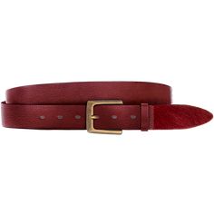 We've put a New York spin on western style. Reveal a little bit of your wild side with this premium leather belt, finished with a hair tip. Now the question is will you go monochromatic or for a pop of color? • Burgundy belt with burgundy hair tip• 1.25" (3.5 cm)• 100% cowhide premium leather, made in Spain.• Bushwick nickel free buckle Burgundy Accessories, Luxury Classic Brown Belt, Burgondi Waist Belt, Formal Red Leather Belt, Luxury Vintage Brown Belt, Black Hair Tips, Luxury Red Leather Belt, Red Belt, East Meets West