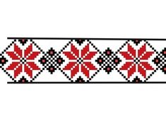 a red and black cross stitched ribbon