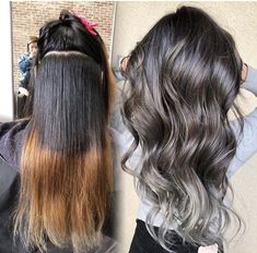 Gray Blending Hair Dark Brown Before And After, Hide Grey Hair With Highlights Brunettes, Brown Grey Hair, Ashy Hair, Color Hairstyles, Hair Messy, Grey Hair Inspiration, Layered Haircuts For Medium Hair, Spring Hair Color