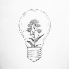 a drawing of a light bulb with flowers inside