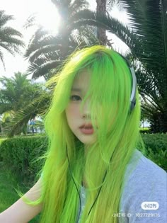 Neon Green Hair, Green Hair Dye, Korean Hair Color, Sweet 17, Aqua Hair, Neon Hair, Green Wig, Pretty Hair Color