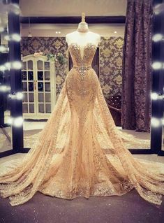 Details About Gold Sparkling Mermaid Evening Prom Party Dress Dress Celebrity, Prom Dress Black, Gold Evening Dresses, Celebrity Gowns, Gold Wedding Dress, Gold Prom Dresses, Detachable Train, Dress Luxury, Pageant Gowns