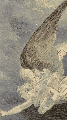 an illustration of a woman with wings flying in the sky