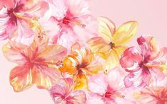 an artistic painting of pink and yellow flowers