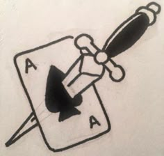 a black and white drawing of a playing card with a bat on it's back