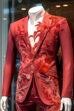 Spider Lily inspired suit Mens Corset, Spider Lily, Man Blazer, Wedding Dresses With Flowers, African Shirts, Red Suit