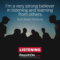 a group of people standing in front of a sky with the words, i'm a very strong believer in listening and learning from others