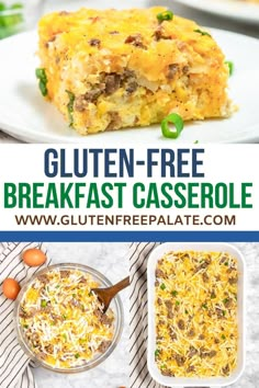 an image of gluten - free breakfast casserole with text overlay