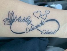 a tattoo on the arm of a woman with words written in cursive writing