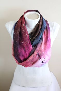 "Galaxy Scarf, Outer Space Infinity Scarf - Space Gifts Galaxy Nebula Winter Fashion Christmas Gift Best Friend Gift Women Gift Ideas Birthday Gift for Her Galaxy scarf is a great accessory for every day! Specially designed patterned infinity scarf with galaxy printed chiffon fabric. Measurements for infinity scarf:: Lenght :62\" Wide: 9\" Measurements for regular scarf: Lenght :62\" Wide: 19\" *The print is only one side for regular scarf. Delivery times: North America: 3-5 weeks United Kingdom Galaxy Scarf, Scarf Outer, Christmas Gift Best Friend, Space Gifts, Women Gift Ideas, Galaxy Nebula, Fashion Christmas, Space Gift, Gift Best Friend