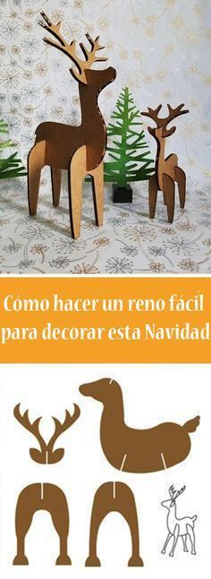 an image of paper reindeers with trees in the background and text that says, como hacer un reno facii para decorar est navidad