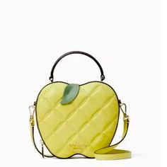 Lovely Light Yellow Apple Shaped Handbag. Hard To Find. Nwt. Never Used. Constructed Of Quilted Smooth Leather Zip Closure And Jacquard Lining. Dimensions: 12”H X 17”W (Top) 14”W (Bottom) X 6”D. Apple Bag, Honeycrisp Apple, Yellow Apple, Honeycrisp Apples, Bags Kate Spade, Apple Shaped, Stylish Handbags, Kate Spade Bags, Kate Spade Bag