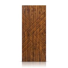 a wooden door with an arrow pattern on the top and bottom panel, against a white background