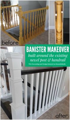 an image of stair banister renovation using existing newel posts