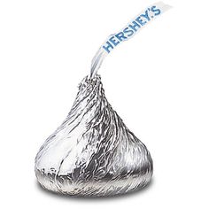 hershey's silver foiled candy with a white stick sticking out of it