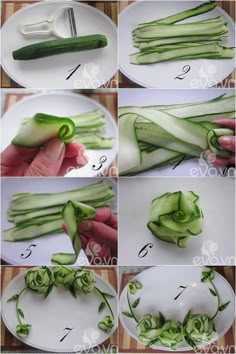 steps to cut cucumbers on a white plate