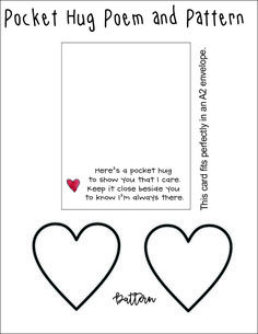 two hearts with the words pocket hug poem and pattern