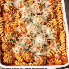 a casserole dish filled with meatballs and sauce