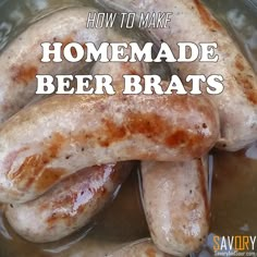 how to make homemade beer brats in the slow cooker with text overlay