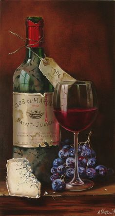 Bottle Drawing, Wine Painting, Wine Wall Art, Colorful Oil Painting, Wine And Cheese, Wine Wall, Painted Wine Bottles, Wine Art, Still Life Oil Painting