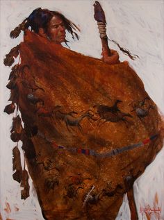 an oil painting of a native american man