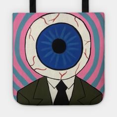 a tote bag with an image of a man's eyeball on it