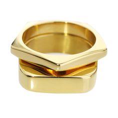 The SHAPE STACK RING which includes 2 18k Gold plated rings. One is the Rhombus ring with the shape of pentagon and the other is the RECTANGLE RING. Capsule 2023, Hand Candy, Stack Ring, 2 Rings, Xmas List, Cool Jewelry, Ring Size Guide, Polish Jewelry, Small Accessories