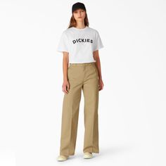 Urban Outfitters Dickies Workwear Wide Leg Pants New With Tags Women’s Size 10 Dickies Outfit Women, Dickies Pants Outfits Women, Wide Leg Work Pants, Dickies Outfit, Dickies Cargo Pants, Work Pants Women, Cropped Cargo Pants, Khaki Trousers, Dickies Workwear