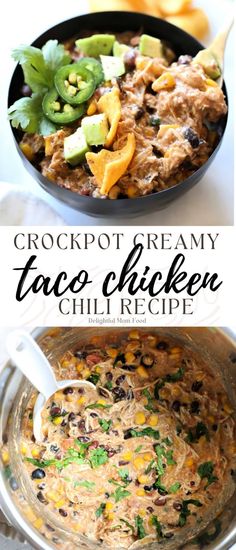 Crockpot Creamy Taco Chicken Chili Creamy Chili Recipe, Taco Chicken Chili, Taco Chili Recipe, Chicken Taco Chili, Taco Chicken, Chicken Lickin, Nacho Toppings, Taco Chili, Taco Filling