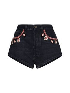 Short from Alanui Composition: ->cotton, 100% | Alanui Women's Short in Black | SS24 Viva Forever, Howleen Wolf, Country Vibes, Embroidered Denim Shorts, Shorts Outfits Women, Harry Styles Cute, Dolce E Gabbana, Embroidered Denim, Mini Shorts