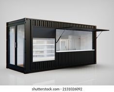 an empty black container with the door open on a white background 3d rendering, illustration