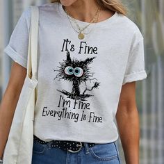 It's Fine I'm Fine Everything Is Fine Printed T-shirt Its Fine Shirts, Oh Mickey Youre So Fine Shirt, Fabric Outfits, Creative Clothes, Metallic Jeans, Jeans Overall, Cami Shirt, I'm Fine, Beach Gear