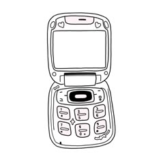 a drawing of a cell phone that is open