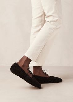 Sway Furry Coffee Brown Leather Ballet Flats Ballet Flats ALOHAS Teddy Shoes, Brown Leather Ballet Flats, Brown Ballet Flats, Ladies Who Lunch, Criss Cross Sandals, Vegan Boots, Sustainable Leather, Beautiful Coffee