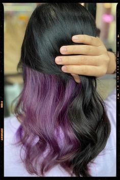 Underside Purple Hair, Colored Hair For Brunettes Underneath, Black On Top Purple Underneath Hair, Black Hair With Dark Purple Underneath, Plum And Brown Hair, Purple Bottom Hair, Peekaboo Hair Color Purple And Brown, Brown With Underneath Color, Dark Purple Underneath Hair Brown