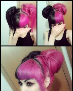 Pink Hair With Bangs, Haircut And Color Ideas, Dyed Bangs, Goth Hairstyles, Alt Hair, Pink And Black Hair, Intricate Hairstyles, Hair Colour Inspo, Gothic Hairstyles