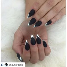 Chrome French, Stilleto Nails Designs, Stiletto Nails Short, Witch Nails, Witchy Nails, Sharp Nails, Pointy Nails, Black Acrylic Nails, Gothic Nails