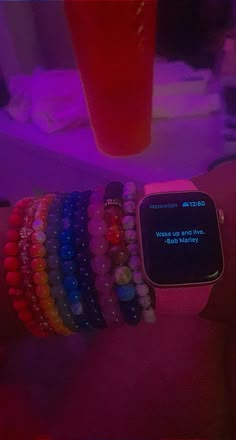 Apple Watch With Bracelets, Watch With Bracelets, Beaded Bracelets With Charms, Crystal Beaded Bracelets, Bracelet Aesthetic, Charm Bracelets For Girls