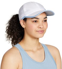 Fit & Design: One size fits all tennis hat Unstructured, low profile design offers a comfortable feel Adjustable back strap lets you lock in the perfect fit Ponytail opening allows for easy wear with a high ponytail or bun Perforated panels enhance ventilation to help keep you cool when the competition heats up Technology: Moisture-wicking sweatband combats sweat to help keep you dry and comfortable Adjustable Hats For Sports Events, White Baseball Cap For Tennis, White Tennis Baseball Cap, Adjustable White Hat For Tennis, White Adjustable Hat For Tennis, Adjustable White Tennis Hat, White Adjustable Tennis Hat, Lightweight Sports Hat, Sporty Fitted Baseball Cap For Sports