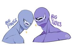 two cartoon characters one is purple and the other is blue with white lettering that says big twists