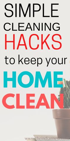 a houseplant with the words simple cleaning hacks to keep your home clean