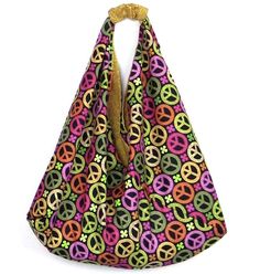 a colorful bag with peace signs on it