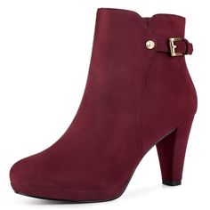 Shop Allegra K for women's low platform side zip buckle chunky high heel ankle booties you are looking for, get more women's chunky heel for yourelf. Order now! Free Returns! Halloween Costume Boots, Burgundy Boots Ankle, Burgundy Boots, Chunky Heel Ankle Boots, Faux Suede Boots, Buckle Ankle Boots, Womens Chunky Heels, Shoes Boots Ankle, Block Heel Ankle Boots