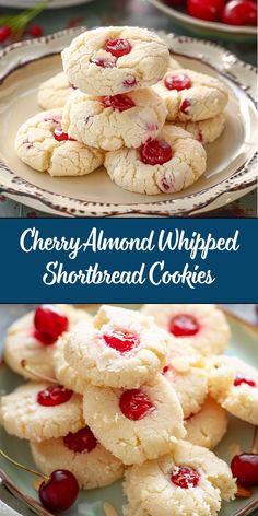 cherry almond whipped shortbread cookies on a plate